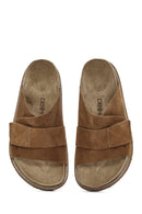Women's Tan Strappy Suede Leather Slippers | Derimod Women's Tan Strappy Suede Leather Slippers | Derimod
