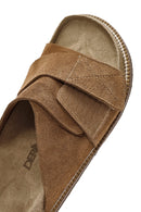 Women's Tan Strappy Suede Leather Slippers | Derimod Women's Tan Strappy Suede Leather Slippers | Derimod
