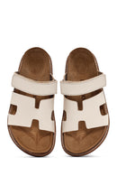 Women's White Strappy Leather Slippers | Derimod Women's White Strappy Leather Slippers | Derimod