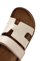 Women's White Strappy Leather Slippers | Derimod Women's White Strappy Leather Slippers | Derimod