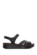 Kadın Siyah Bantlı Deri Comfort Sandalet | Derimod Kadın Siyah Bantlı Deri Comfort Sandalet | Derimod