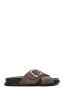 Women's Mink Buckled Suede Leather Slippers | Derimod Women's Mink Buckled Suede Leather Slippers | Derimod