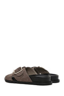 Women's Mink Buckled Suede Leather Slippers | Derimod Women's Mink Buckled Suede Leather Slippers | Derimod