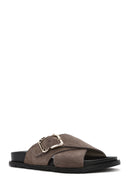Women's Mink Buckled Suede Leather Slippers | Derimod Women's Mink Buckled Suede Leather Slippers | Derimod