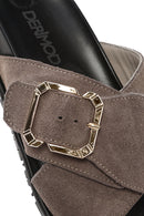 Women's Mink Buckled Suede Leather Slippers | Derimod Women's Mink Buckled Suede Leather Slippers | Derimod