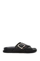 Women's Black Buckle Leather Slippers | Derimod Women's Black Buckle Leather Slippers | Derimod