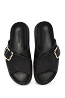 Women's Black Buckle Leather Slippers | Derimod Women's Black Buckle Leather Slippers | Derimod