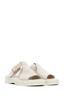 Women's Beige Buckle Suede Leather Slippers | Derimod Women's Beige Buckle Suede Leather Slippers | Derimod