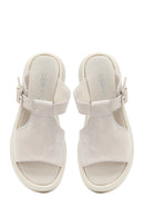 Women's Beige Buckle Suede Leather Slippers | Derimod Women's Beige Buckle Suede Leather Slippers | Derimod
