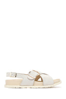 Women's Beige Buckled Suede Leather Sandals | Derimod Women's Beige Buckled Suede Leather Sandals | Derimod