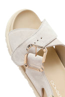 Women's Beige Buckled Suede Leather Sandals | Derimod Women's Beige Buckled Suede Leather Sandals | Derimod