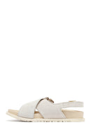 Women's Beige Buckled Suede Leather Sandals | Derimod Women's Beige Buckled Suede Leather Sandals | Derimod