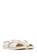 Women's Beige Buckled Suede Leather Sandals | Derimod Women's Beige Buckled Suede Leather Sandals | Derimod