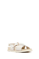 Women's Beige Buckled Suede Leather Sandals | Derimod Women's Beige Buckled Suede Leather Sandals | Derimod