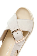 Women's Beige Buckled Suede Leather Sandals | Derimod Women's Beige Buckled Suede Leather Sandals | Derimod