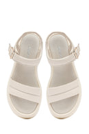 Women's Beige Leather Ankle Buckle Sandals | Derimod Women's Beige Leather Ankle Buckle Sandals | Derimod