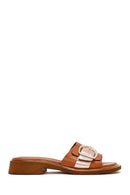 Women's Tan Buckle Leather Slippers | Derimod Women's Tan Buckle Leather Slippers | Derimod