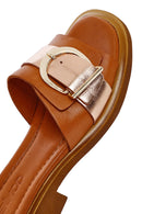 Women's Tan Buckle Leather Slippers | Derimod Women's Tan Buckle Leather Slippers | Derimod