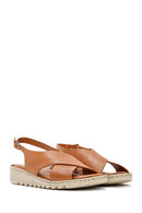 Women's Tan Buckled Leather Comfort Sandal | Derimod Women's Tan Buckled Leather Comfort Sandal | Derimod