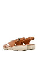 Women's Tan Buckled Leather Comfort Sandal | Derimod Women's Tan Buckled Leather Comfort Sandal | Derimod