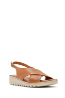 Women's Tan Buckled Leather Comfort Sandal | Derimod Women's Tan Buckled Leather Comfort Sandal | Derimod