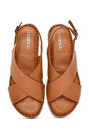 Women's Tan Buckled Leather Comfort Sandal | Derimod Women's Tan Buckled Leather Comfort Sandal | Derimod