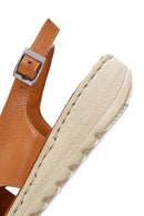 Women's Tan Buckled Leather Comfort Sandal | Derimod Women's Tan Buckled Leather Comfort Sandal | Derimod