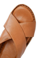 Women's Tan Buckled Leather Comfort Sandal | Derimod Women's Tan Buckled Leather Comfort Sandal | Derimod