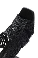 Women's Black Braided Metallic Chunky Low Heel Sandals | Derimod Women's Black Braided Metallic Chunky Low Heel Sandals | Derimod