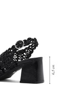 Women's Black Braided Metallic Chunky Low Heel Sandals | Derimod Women's Black Braided Metallic Chunky Low Heel Sandals | Derimod