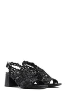 Women's Black Braided Metallic Chunky Low Heel Sandals | Derimod Women's Black Braided Metallic Chunky Low Heel Sandals | Derimod
