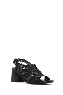 Women's Black Braided Metallic Chunky Low Heel Sandals | Derimod Women's Black Braided Metallic Chunky Low Heel Sandals | Derimod