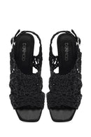 Women's Black Braided Metallic Chunky Low Heel Sandals | Derimod Women's Black Braided Metallic Chunky Low Heel Sandals | Derimod