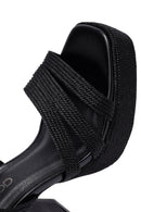 Woman Black Ankle Buckle High Thick Heel Platform Straw Sandals | Derimod Woman Black Ankle Buckle High Thick Heel Platform Straw Sandals | Derimod