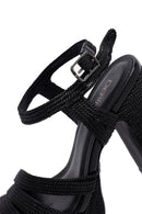Woman Black Ankle Buckle High Thick Heel Platform Straw Sandals | Derimod Woman Black Ankle Buckle High Thick Heel Platform Straw Sandals | Derimod