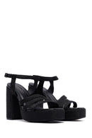 Woman Black Ankle Buckle High Thick Heel Platform Straw Sandals | Derimod Woman Black Ankle Buckle High Thick Heel Platform Straw Sandals | Derimod