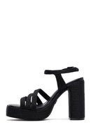 Woman Black Ankle Buckle High Thick Heel Platform Straw Sandals | Derimod Woman Black Ankle Buckle High Thick Heel Platform Straw Sandals | Derimod