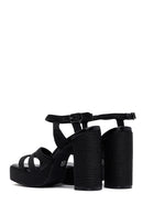 Woman Black Ankle Buckle High Thick Heel Platform Straw Sandals | Derimod Woman Black Ankle Buckle High Thick Heel Platform Straw Sandals | Derimod