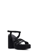 Woman Black Ankle Buckle High Thick Heel Platform Straw Sandals | Derimod Woman Black Ankle Buckle High Thick Heel Platform Straw Sandals | Derimod