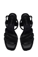 Woman Black Ankle Buckle High Thick Heel Platform Straw Sandals | Derimod Woman Black Ankle Buckle High Thick Heel Platform Straw Sandals | Derimod
