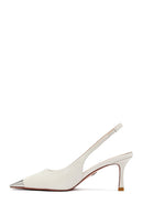 Women's Cream Slingback Thin Heel Leather Shoes | Derimod Women's Cream Slingback Thin Heel Leather Shoes | Derimod