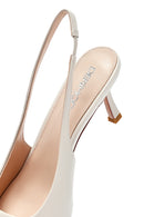 Women's Cream Slingback Thin Heel Leather Shoes | Derimod Women's Cream Slingback Thin Heel Leather Shoes | Derimod