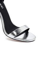Women's Silver Ankle Buckle High Thin Heel Metallic Leather Sandals | Derimod Women's Silver Ankle Buckle High Thin Heel Metallic Leather Sandals | Derimod