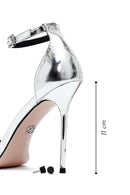 Women's Silver Ankle Buckle High Thin Heel Metallic Leather Sandals | Derimod Women's Silver Ankle Buckle High Thin Heel Metallic Leather Sandals | Derimod