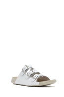 Women's White Buckled Leather Comfort Slippers | Derimod Women's White Buckled Leather Comfort Slippers | Derimod