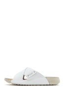 Women's White Leather Comfort Slippers | Derimod Women's White Leather Comfort Slippers | Derimod
