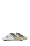 Women's White Leather Comfort Slippers | Derimod Women's White Leather Comfort Slippers | Derimod