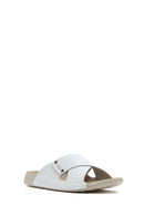 Women's White Leather Comfort Slippers | Derimod Women's White Leather Comfort Slippers | Derimod