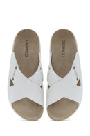 Women's White Leather Comfort Slippers | Derimod Women's White Leather Comfort Slippers | Derimod