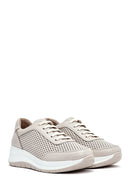 Women's Cream Lace-Up Thick-Sole Leather Sneakers | Derimod Women's Cream Lace-Up Thick-Sole Leather Sneakers | Derimod